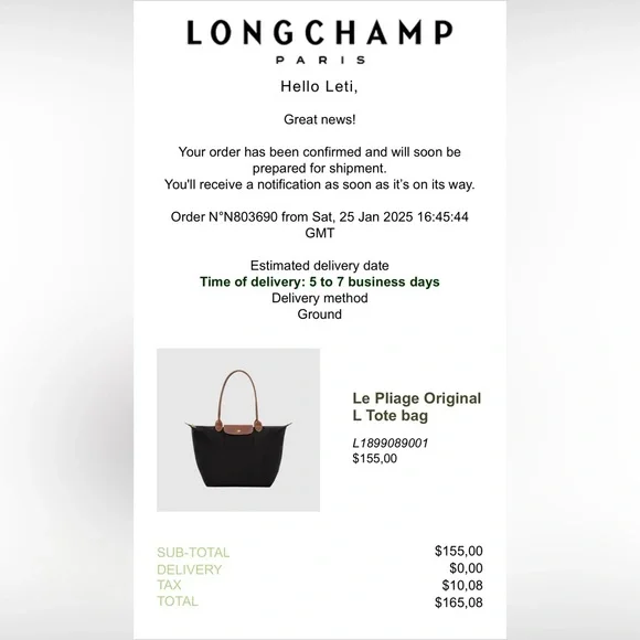 Longchamp Le Pliage Original L Black and Brown Tote Bag - Picture 10 of 10